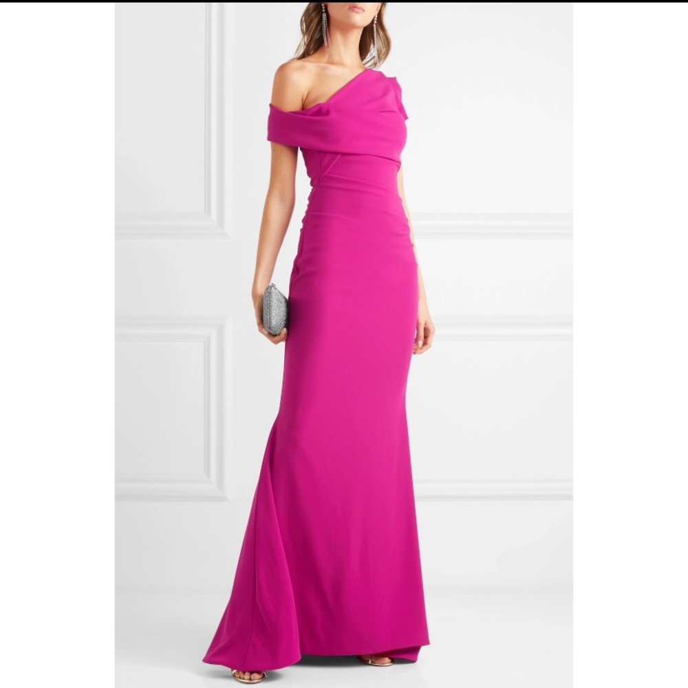 TALBOT RUNHOF One-shoulder ruched stretch-crepe